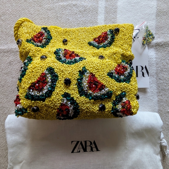 Zara Handbags - Zara Yellow Beaded Watermelon Bucket Bag New